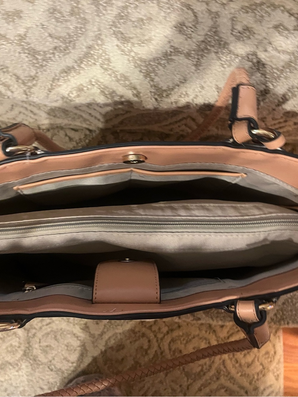 Nanette Lepore Pink Floral Tote with Tan Trim - Picture 4 of 13